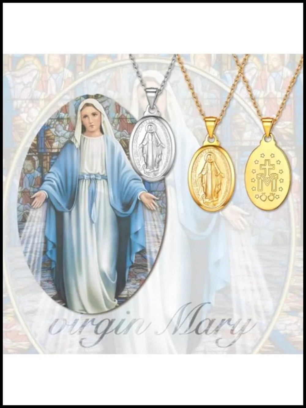 18K Gold Plated Sterling Silver Oval Virgin Mary Miraculous Medal Pendant